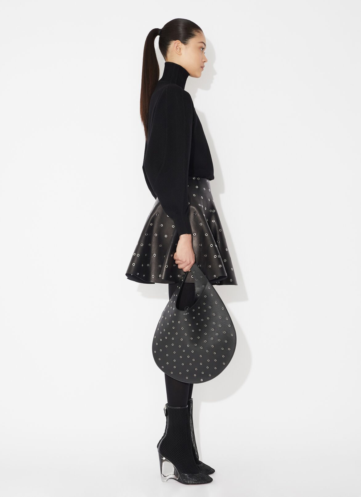 Wool rib high neck jumper ALAÏA BLACK WOOL RIB HIGH NECK JUMPER